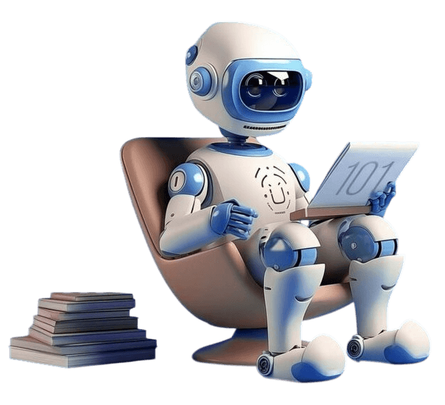 Illustration of a robot reading the Tether Gain plan document